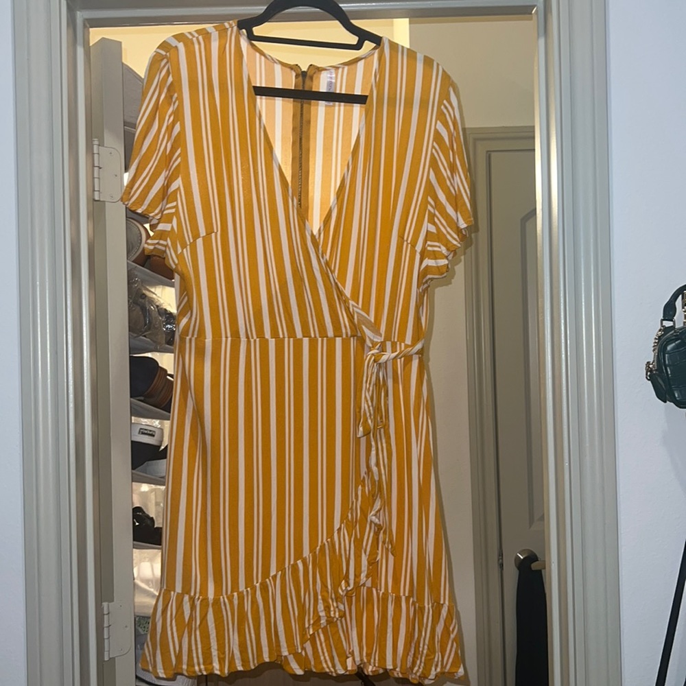 Mustard color strip dress